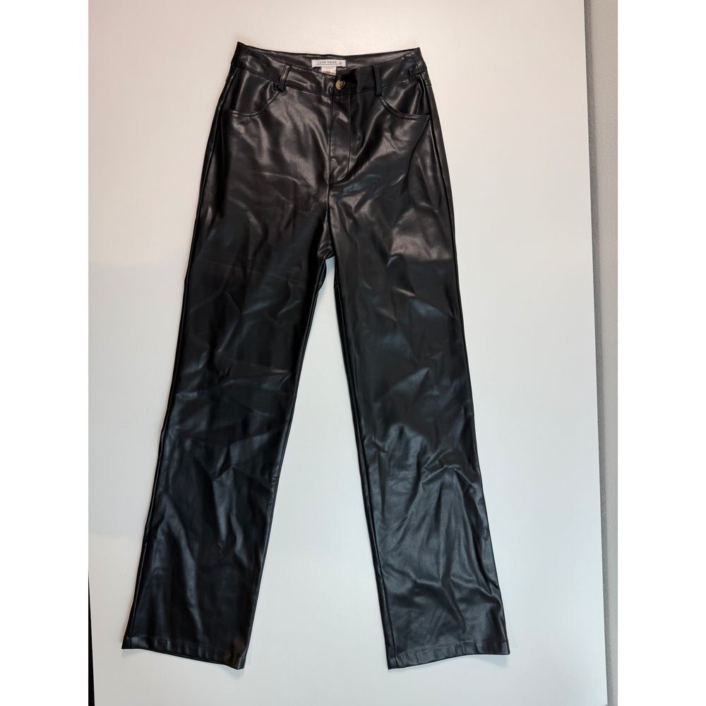 12th Tribe High Waist Faux Leather Straight Leg Pants Black Bottoms